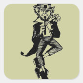 Leprechaun mit Flute Quadratischer Aufkleber (Vorderseite)