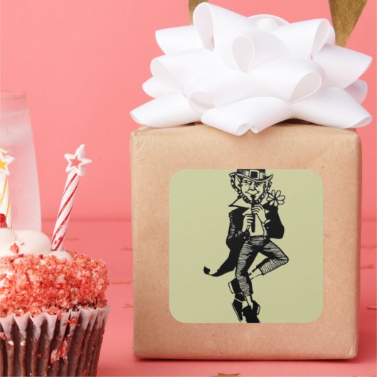 Leprechaun mit Flute Quadratischer Aufkleber (Party)