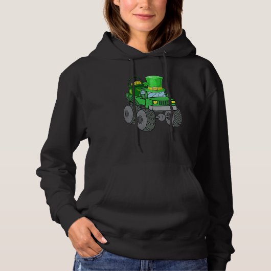 Leprechaun Monster Truck Kleeblatt St Patrick Day Hoodie (Vorderseite)