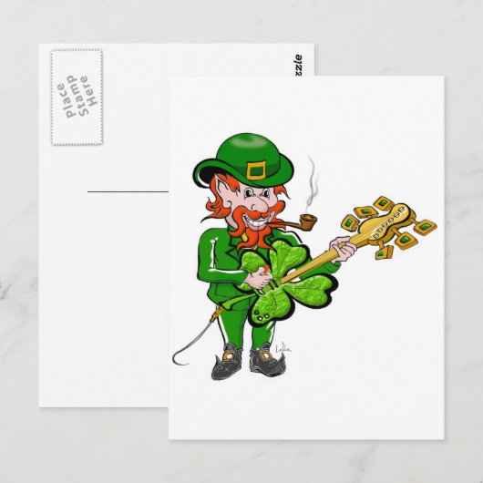 Leprechaun Playing Guitar Postkarte (Vorne/Hinten)