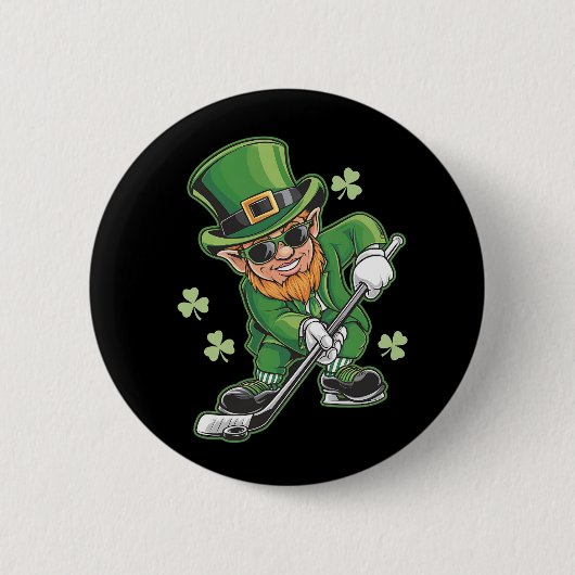 Leprechaun Playing Hockey St Patrick's Day Button (Vorderseite)