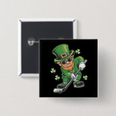 Leprechaun Playing Hockey St Patrick's Day Button (Vorne & Hinten)