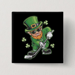 Leprechaun Playing Hockey St Patrick's Day Button