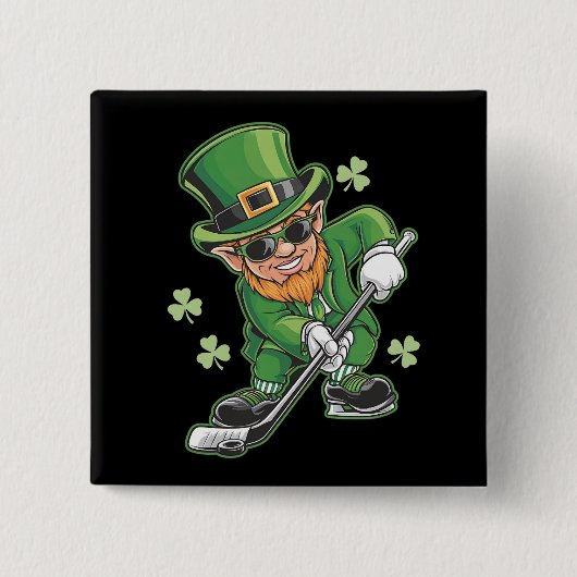 Leprechaun Playing Hockey St Patrick's Day Button (Vorderseite)