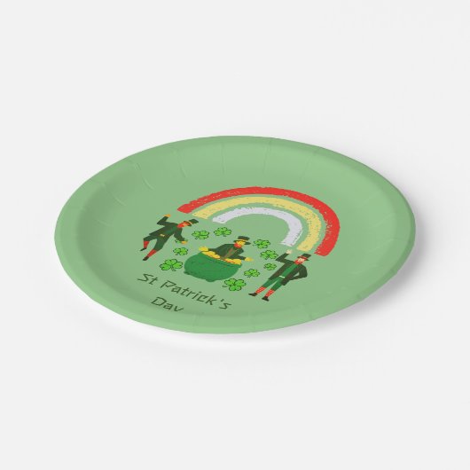 Leprechaun Pot of Gold Rainbow St Patrick's Day Pappteller (Schrägansicht)