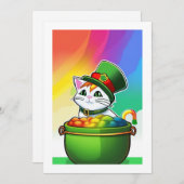 Leprechaun Rainbow Cat Feiertagskarte (Vorne/Hinten)