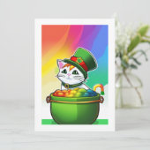 Leprechaun Rainbow Cat Feiertagskarte (Stehend Vorderseite)