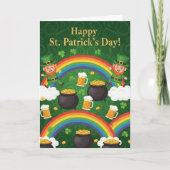 Leprechaun Rainbow Gold Pot Green Cartoon Karte (Vorderseite)