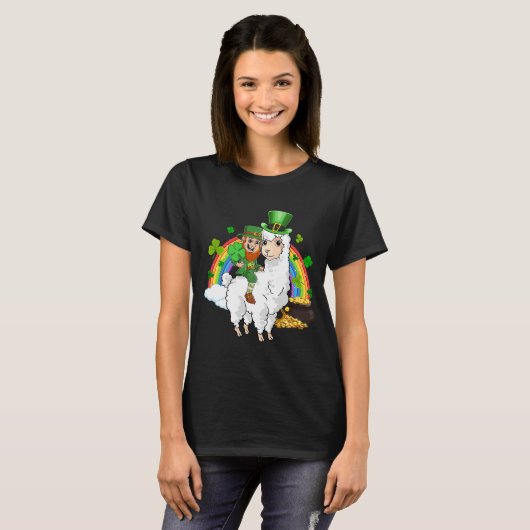 Leprechaun Ride Llama Alpaca St. Patricks Day T-Shirt (Vorne ganz)