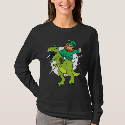 Leprechaun Riding A T Rex Dinosaur Funny St Patric T-Shirt (Vorderseite)