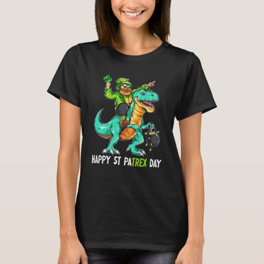 Leprechaun Riding Dinosaur Rex Happy St Patrick s T-Shirt (Vorderseite)