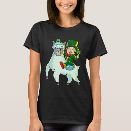 Leprechaun Riding Llama Shirt Funny St Patricks Da (Vorderseite)