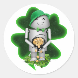 Leprechaun-Roboter St. Patrick's Day Runder Aufkleber