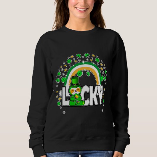 Leprechaun Sloth Lucky Irish Kleeblatt Sweatshirt (Vorderseite)