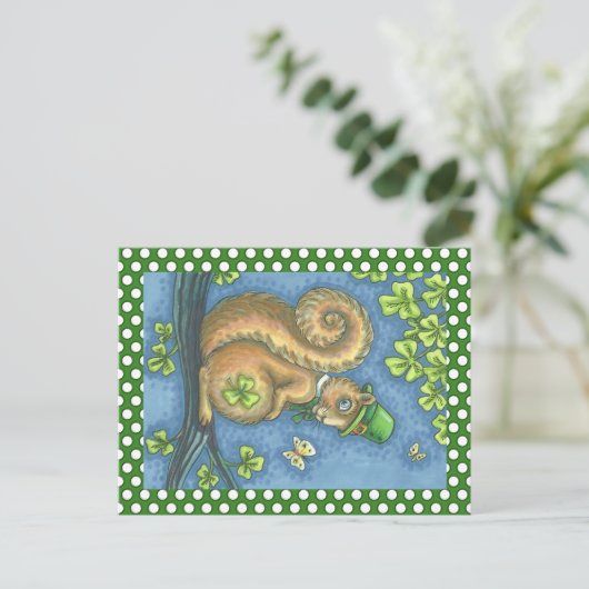 LEPRECHAUN SQUIRREL, ST. PATRICK'S DAY POSTCARD POSTKARTE (Stehend Vorderseite)