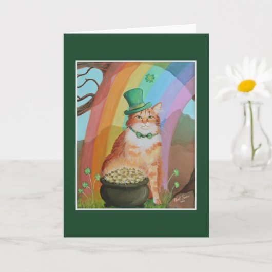 Leprechaun St. Patrick's Day Tabby Cat Karte (Kleine Pflanze)