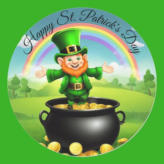 Leprechaun St. Patrick's Pot of Gold Rainbow Runder Aufkleber