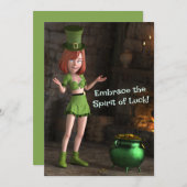 Leprechaun Toon Girl Feiertagskarte (Vorne/Hinten)