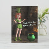 Leprechaun Toon Girl Feiertagskarte (Stehend Vorderseite)