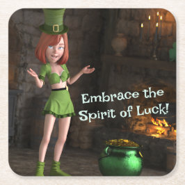 Leprechaun Toon Girl Rechteckiger Pappuntersetzer