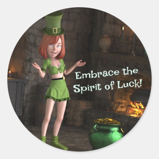 Leprechaun Toon Girl Runder Aufkleber (Vorderseite)
