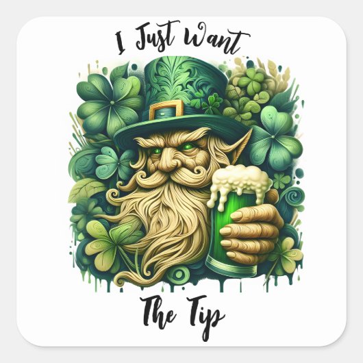 Leprechaun und Bier Quadratischer Aufkleber (Vorderseite)