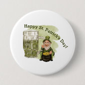 Leprechaun und Grüner Beer St. Patrick's Day Button (Vorderseite)