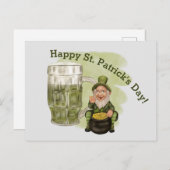Leprechaun und Grüner Beer St. Patrick's Day Postkarte (Vorne/Hinten)