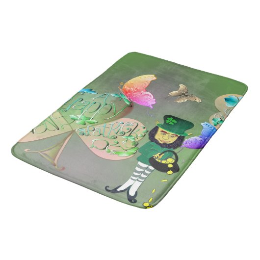 Leprechaun und Kleeblatt Bath Mat Badematte (Schrägansicht)