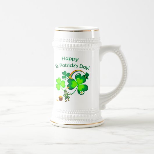 Leprechaun und Kleeblatt Bierglas (Rechts)