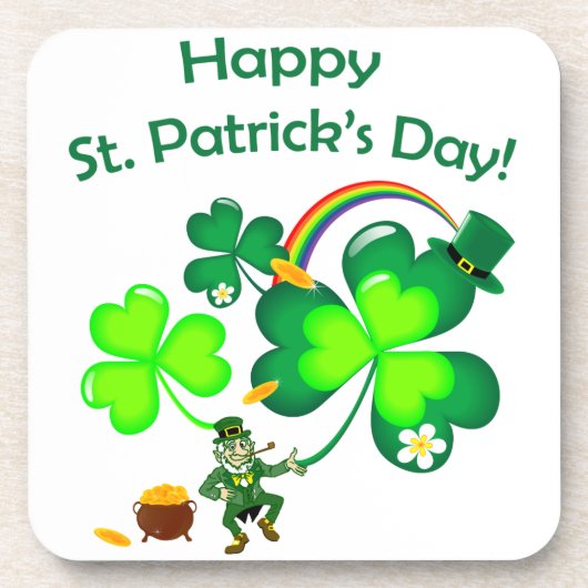 Leprechaun und Kleeblatt Getränkeuntersetzer (Vorderseite)