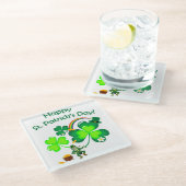 Leprechaun und Kleeblatt Glasuntersetzer (Schrägansicht)