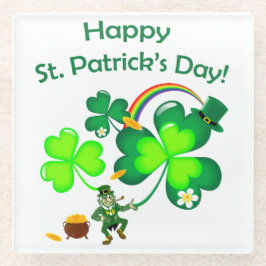 Leprechaun und Kleeblatt Glasuntersetzer