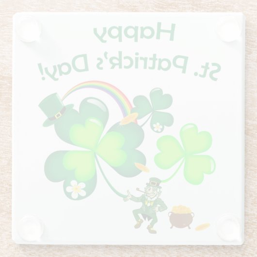 Leprechaun und Kleeblatt Glasuntersetzer (Rückseite)