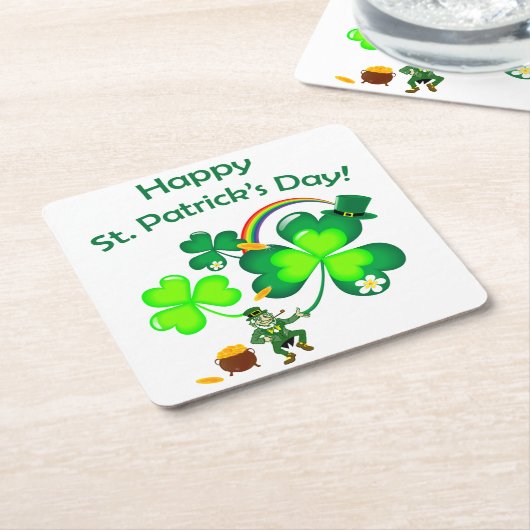 Leprechaun und Kleeblatt Rechteckiger Pappuntersetzer (angewinkelt)