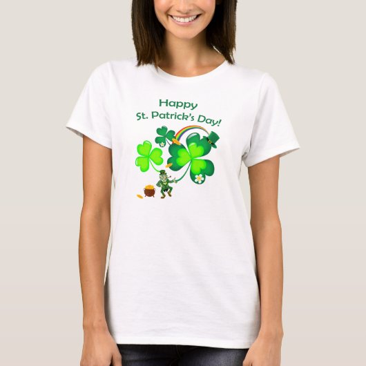 Leprechaun und Kleeblatt T-Shirt (Vorderseite)