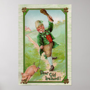 Leprechaun und Pig St Patrick's Day Poster