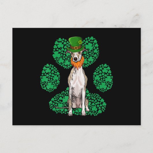 Leprechaun Whippet St Patricks Day Kleeblatt Paw Postkarte (Vorderseite)