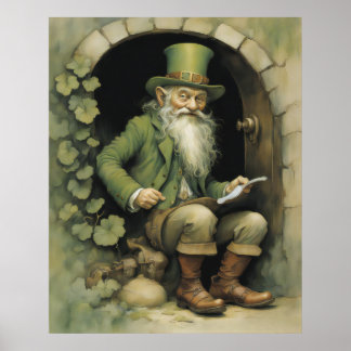 Leprechaun with Shamrocks  Poster