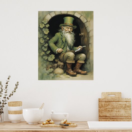 Leprechaun with Shamrocks Poster (Küche)