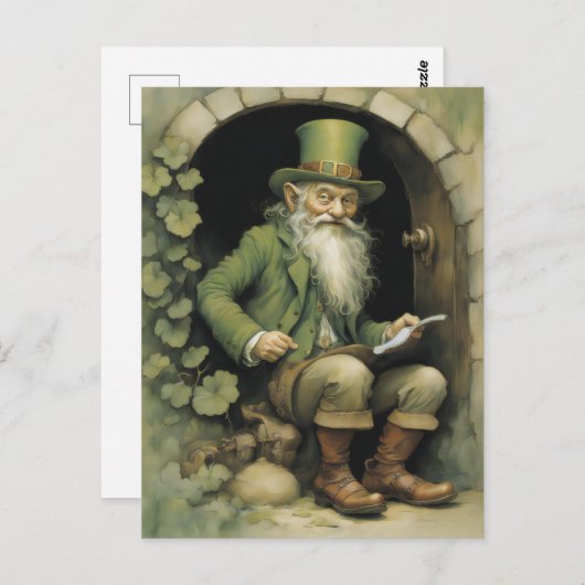 Leprechaun with Shamrocks Postkarte (Vorne/Hinten)