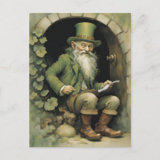 Leprechaun with Shamrocks Postkarte