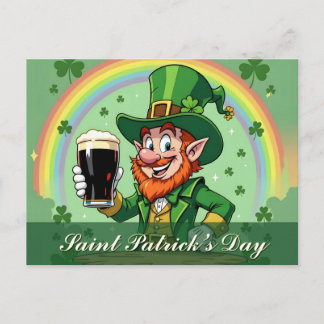 Leprechauns Jubel unter dem Regenbogen Postkarte