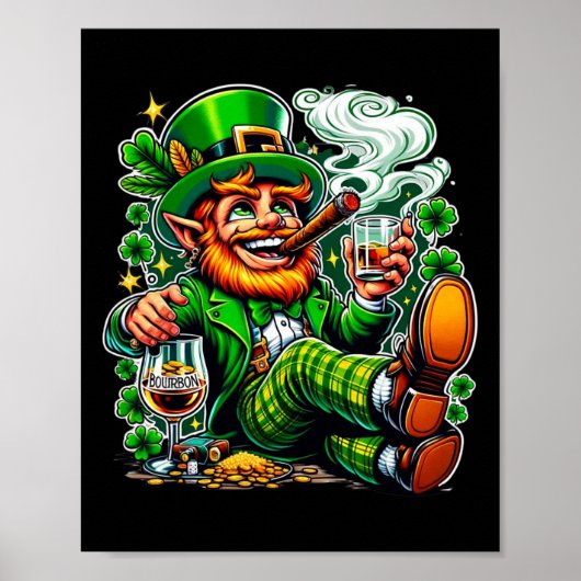 Leprechaun's St. Patrick's Day Bourbon und Zigarre Poster (Vorne)