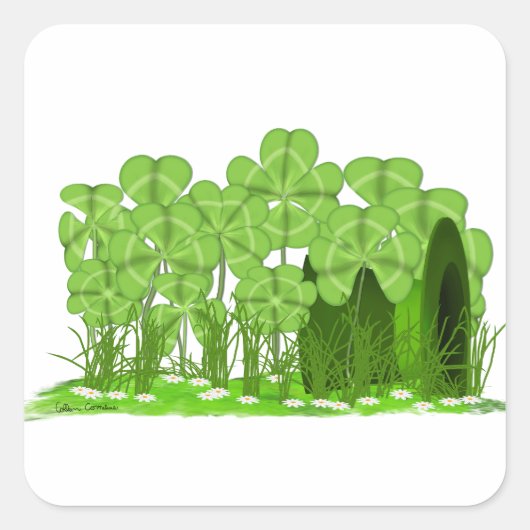Leprechaun's Top Hat Lying im Bereich der Kleeblät Quadratischer Aufkleber (Vorderseite)