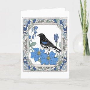 Lerche Bunting und Colorado Blaue Akelei Feiertagskarte