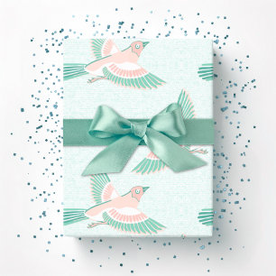 Lerche in Türkis und Flamingo Geschenkpapier