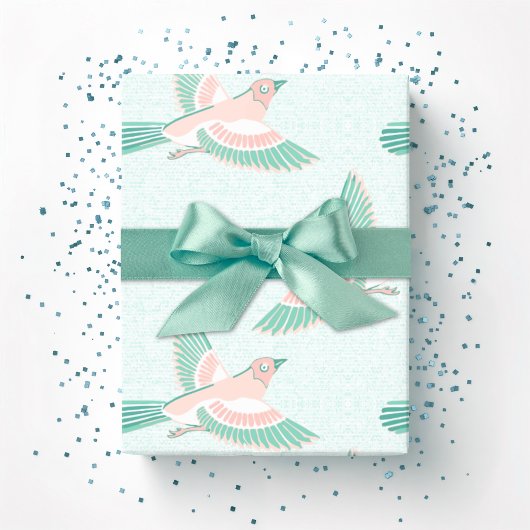 Lerche in Türkis und Flamingo Geschenkpapier