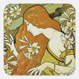L'Ermitage Kunst Nouveau mit Blumen Quadratischer Aufkleber