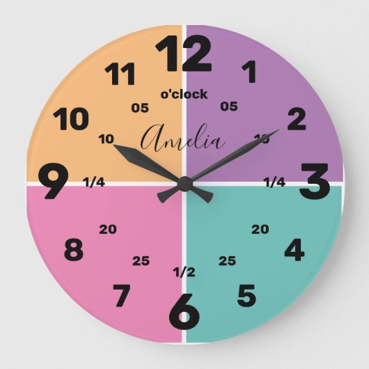 Lernen, die Zeit zu erzählen | PERSONALISIERT | Na Große Wanduhr (Vorderseite)